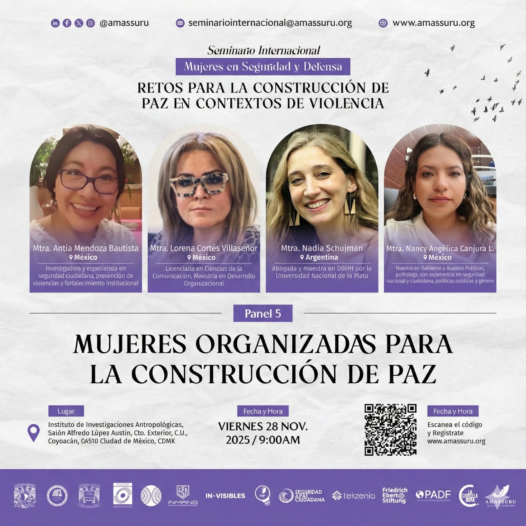 Afiche del panel Mujeres organizadas para la Construcción de Paz